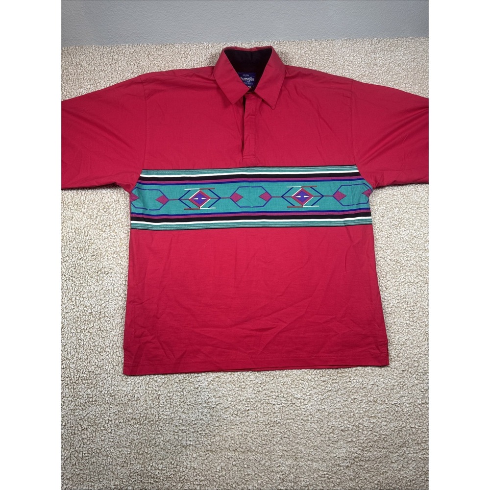 Vtg 90s Style WRANGLER Western Shirt Aztec 1/4 Button Up Men's 16-16.5 Large